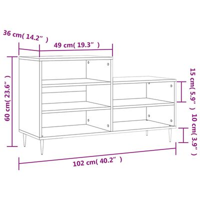 vidaXL Ormarić za cipele sjajni bijeli 102x36x60 cm konstruirano drvo