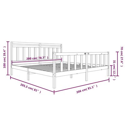 vidaXL Okvir za krevet od masivnog drva sivi 200 x 200 cm