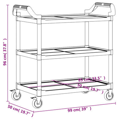 vidaXL Kolica s 3 razine siva 99 x 50 x 96 cm aluminijska