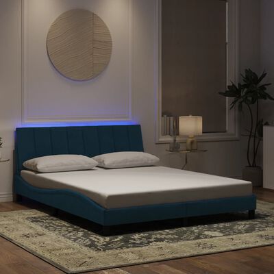 vidaXL Okvir kreveta s LED svjetlima plavi 160 x 200 cm baršunasti