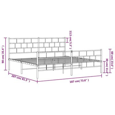 vidaXL Metalni okvir kreveta uzglavlje i podnožje bijeli 180x200 cm