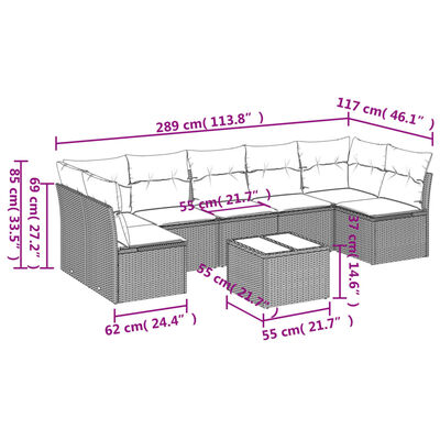 vidaXL 8-dijelni set vrtnih sofa od poliratana s jastucima sivi