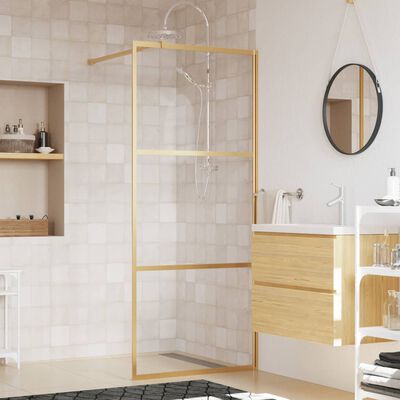 vidaXL Stijenka za walk-in tuš s prozirnim staklom ESG zlatna 80x195cm