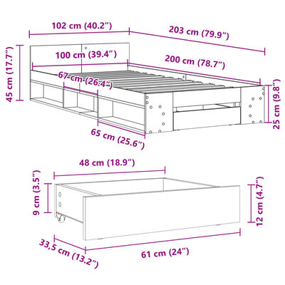 vidaXL Okvir za krevet s ladicom boja hrasta 100x200 cm drveni