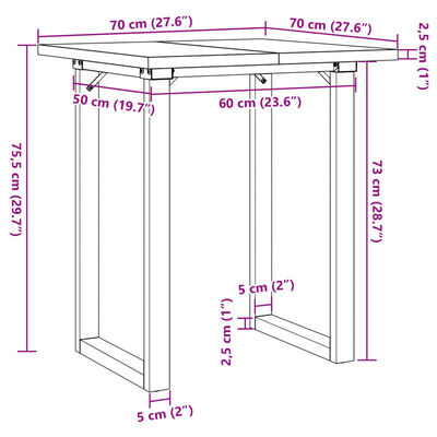 vidaXL Blagovaonski stol O-oblika 70x70x75,5 cm od borovine i željeza