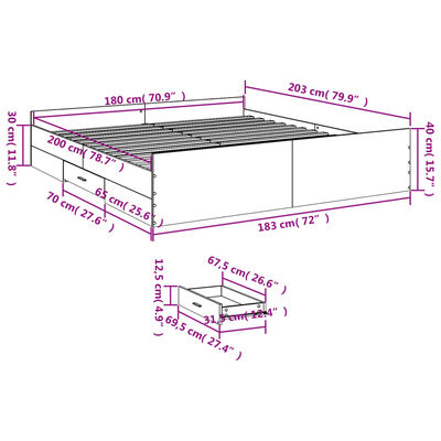 vidaXL Okvir za krevet s ladicama boja hrasta 180x200 cm