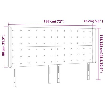 vidaXL LED uzglavlje tamnosivo 183 x 16 x 118/128 cm od tkanine