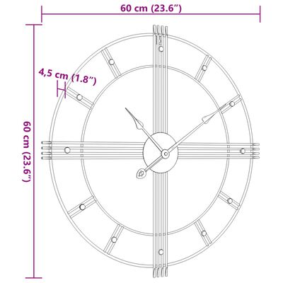 vidaXL Zidni sat crni Ø 60 cm željezni