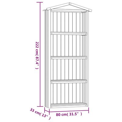 vidaXL Vrtna kućica za alat 87x33x222 cm od impregnirane borovine