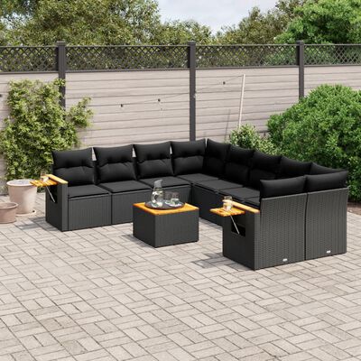 vidaXL 9-dijelni set vrtnih sofa s jastucima crni od poliratana