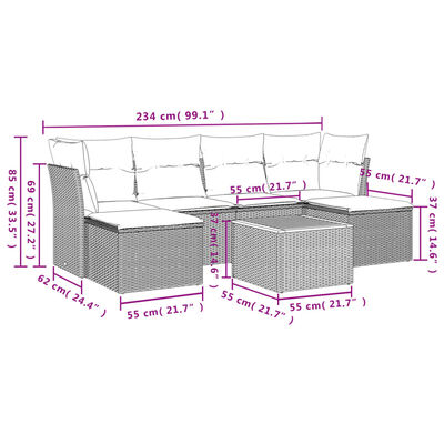 vidaXL 7-dijelni set vrtnih sofa od poliratana s jastucima bež