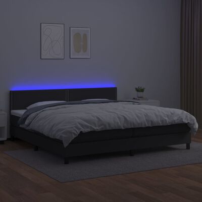 vidaXL Krevet box spring s madracem LED crni 200x200cm od umjetne kože