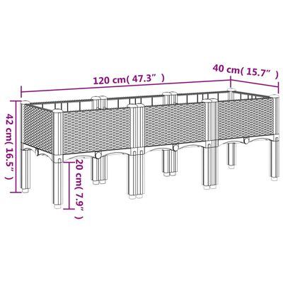 vidaXL Vrtna sadilica s nogama smeđa 120 x 40 x 42 cm PP