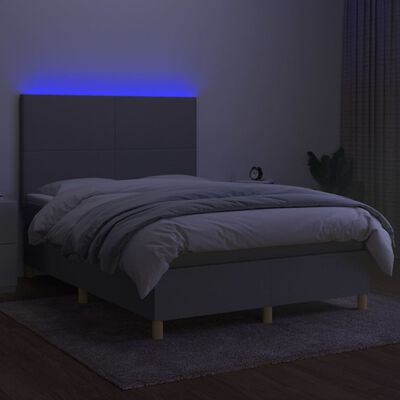 vidaXL Krevet box spring s madracem LED svjetlosivi 140x190 cm tkanina