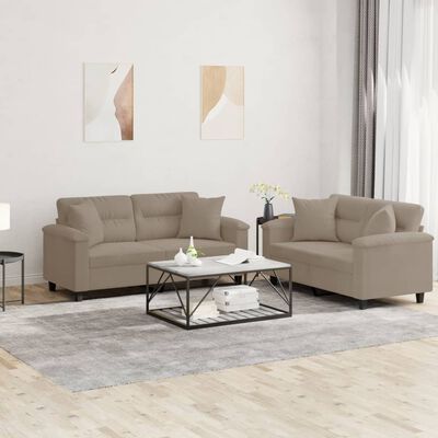 vidaXL 2-dijelni set sofa s jastucima smeđesivi od mikrovlakana