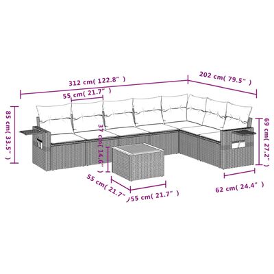 vidaXL 8-dijelni set vrtnih sofa od poliratana s jastucima crni