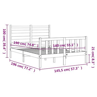 vidaXL Okvir kreveta s uzglavljem crni 140 x 190 cm od masivnog drva