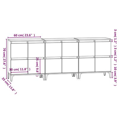 vidaXL Komode 3 kom bijela 60x35x70cm konstruirano drvo