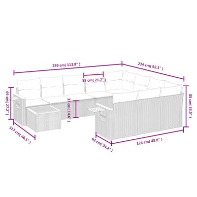 vidaXL 11-dijelni set vrtnih sofa od poliratana s jastucima crni