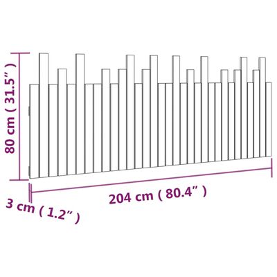 vidaXL Zidno uzglavlje sivo 204x3x80 cm od masivne borovine