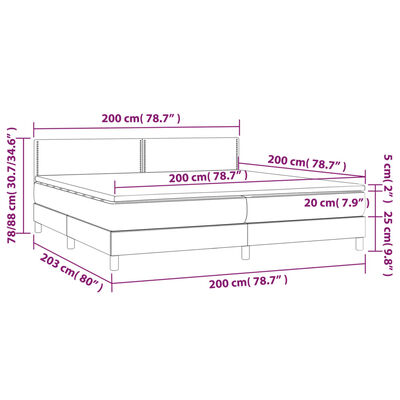 vidaXL Krevet box spring s madracem LED svjetlosivi 200x200 cm tkanina