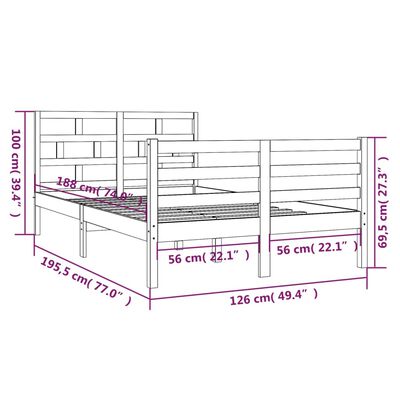 vidaXL Okvir za krevet od masivnog drva bijeli 120 x 190 cm 4FT bračni