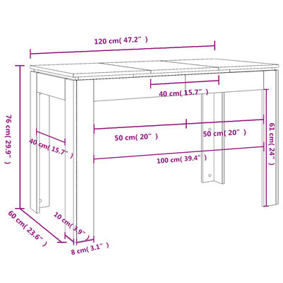 vidaXL Blagovaonski stol boja dimljenog hrasta 120 x 60 x 76 cm drveni