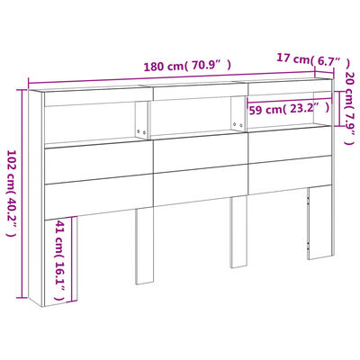 vidaXL Ormarić za uzglavlje LED svjetlima boja betona 180x17x102 cm