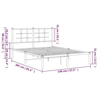 vidaXL Metalni okvir za krevet s uzglavljem bijeli 140 x 200 cm