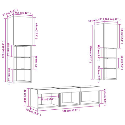 vidaXL 5-dijelni zidni TV elementi s LED svjetlima boja hrasta drveni
