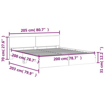 vidaXL Okvir kreveta s uzglavljem bijeli 200 x 200 cm