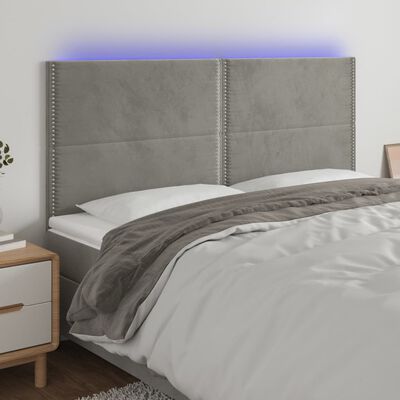 vidaXL LED uzglavlje svjetlosivo 200x5x118/128 cm baršunasto