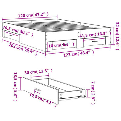 vidaXL Okvir za krevet s ladicama boja hrasta 120x200 cm drveni