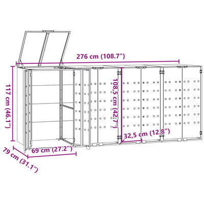 vidaXL Spremište za 4 kante za otpad antracit 276x79x117 cm čelično