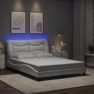 vidaXL Okvir kreveta s LED svjetlima bijeli 140x190 cm od umjetne kože
