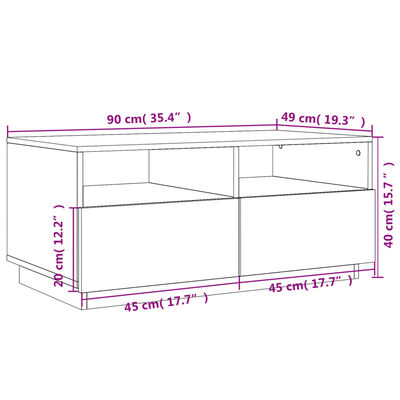 vidaXL Stolić za kavu s LED svjetlima smeđi hrast 90x49x40 cm