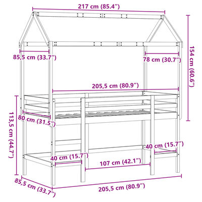 vidaXL Krevet na kat s ljestvama i krovom 80x200 cm od borovine