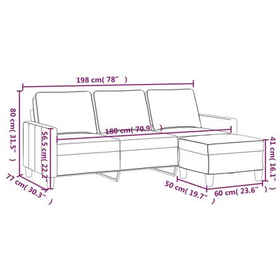 vidaXL Trosjed s tabureom crni 180 cm od tkanine