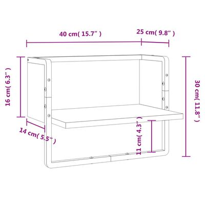 vidaXL Zidna polica s prečkom crna 40x25x30 cm