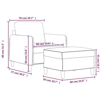 vidaXL Fotelja s tabureom tamnosiva 60 cm baršunasta