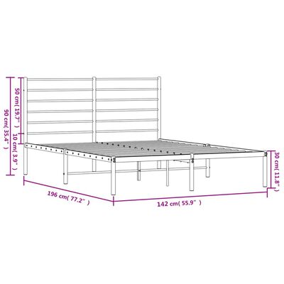 vidaXL Metalni okvir za krevet s uzglavljem crni 135x190 cm