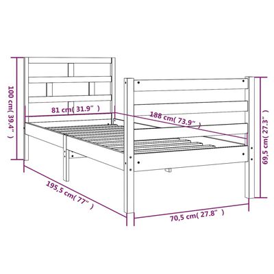 vidaXL Okvir za krevet crni 75x190 cm jednokrevetni masivno drvo