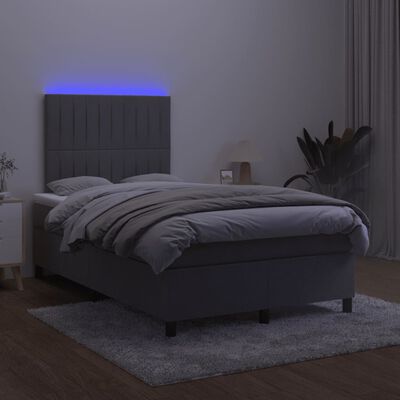 vidaXL Krevet box spring s madracem LED tamnosivi 120 x 190 cm baršun