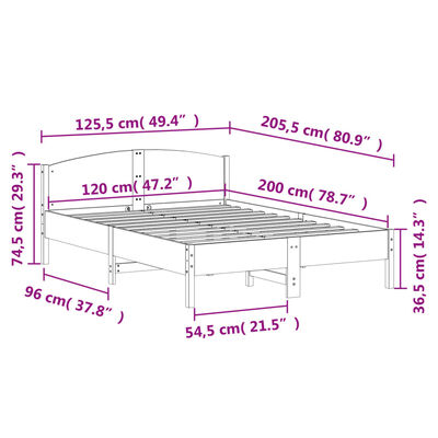 vidaXL Okvir kreveta bez madraca bijeli 120 x 200 cm masivna borovina