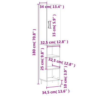 vidaXL Visoka komoda siva betona 34,5x34x180 cm od konstruiranog drva