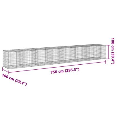 vidaXL Gabionska košara s poklopcem 750x100x100 cm pocinčano željezo