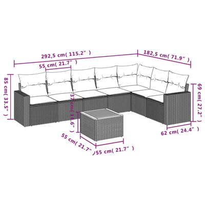 vidaXL 8-dijelni set vrtnih sofa od poliratana s jastucima bež