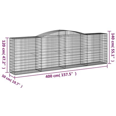 vidaXL Lučne gabionske košare 15kom 400x50x120/140cm pocinčano željezo