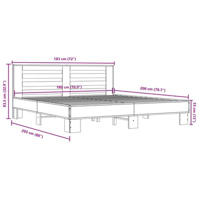 vidaXL Okvir kreveta boja hrasta 180x200 cm konstruiranog drvo i metal