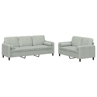 vidaXL 2-dijelni set sofa s jastucima svjetlosivi baršunasti